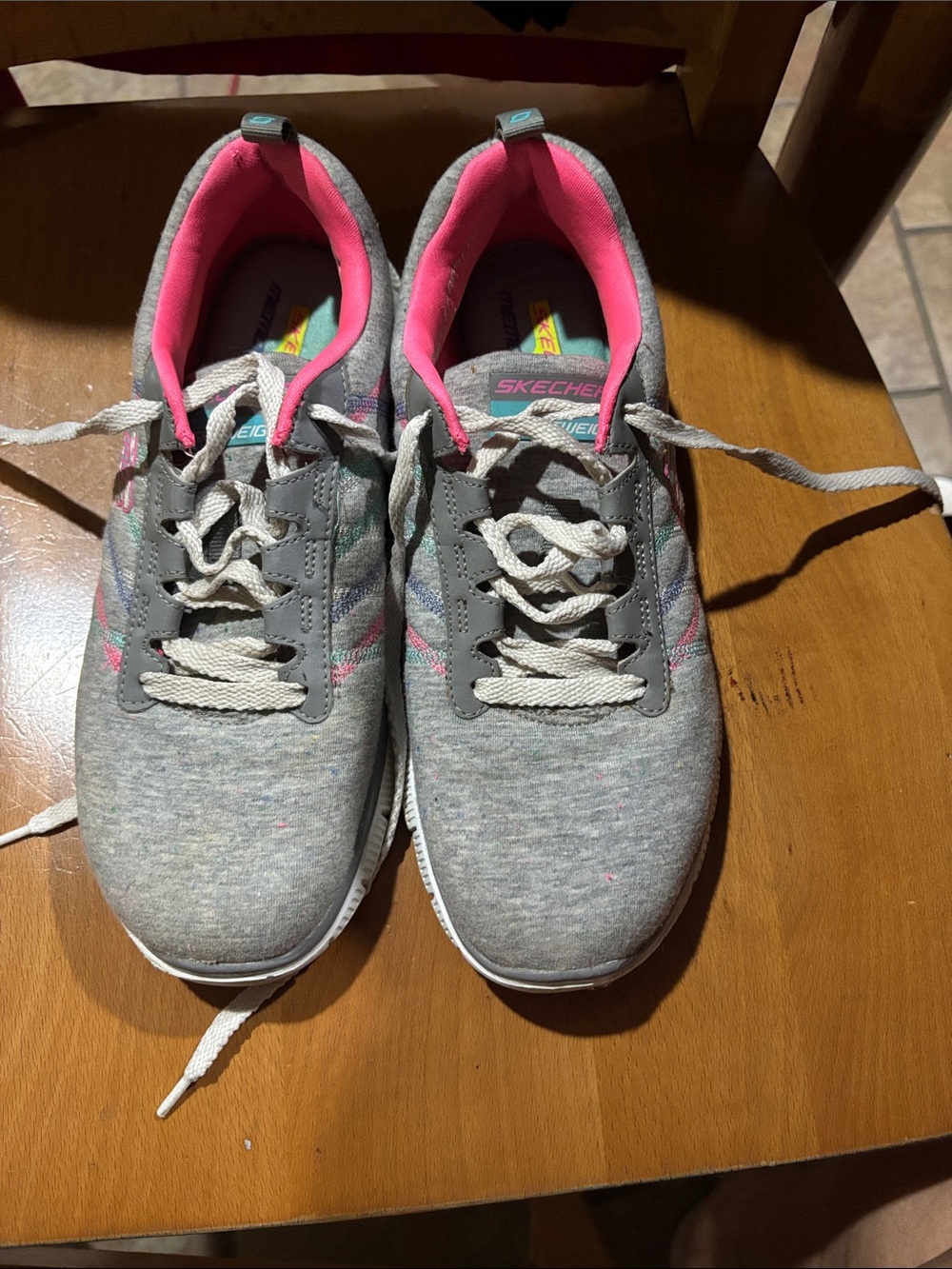 Skechers Gray Athletic Shoes with Pink Lining